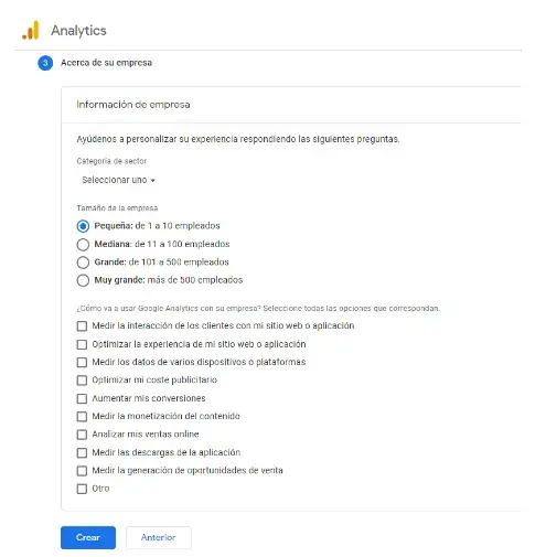 google analytics 4 información de la empresa