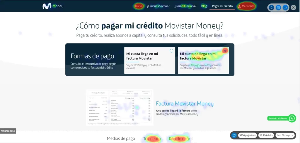 Mapa de calor sitio movistar money